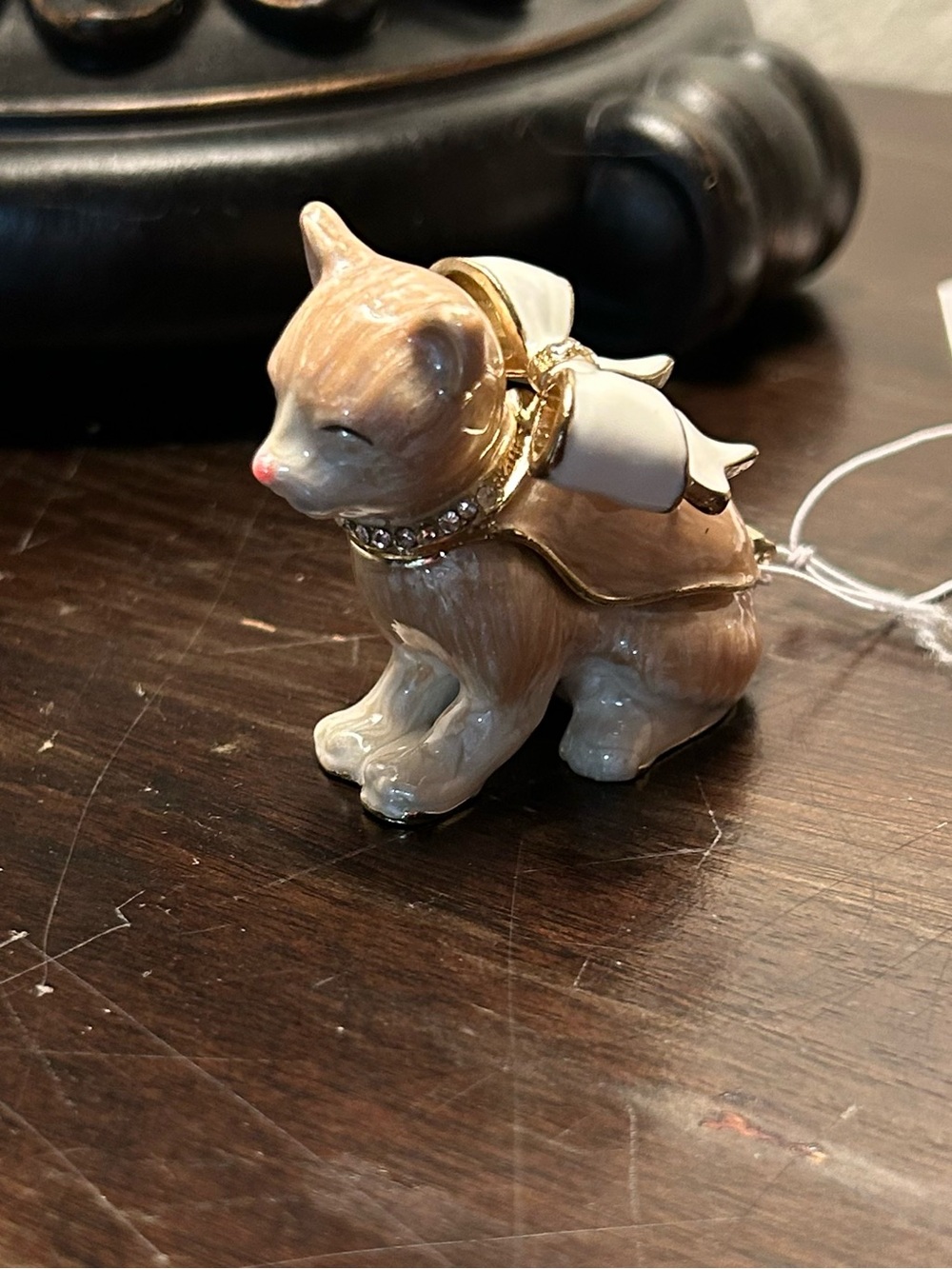 Porcelain Cat Figurine with Gold Accent - Brown and White